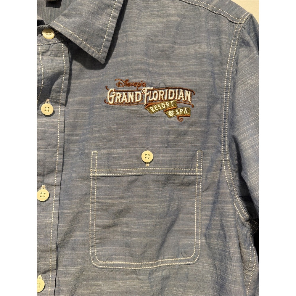 Disney Parks Grand Floridian Resort & Spa Blue Cotton Button Down Shirt Small - Picture 2 of 6